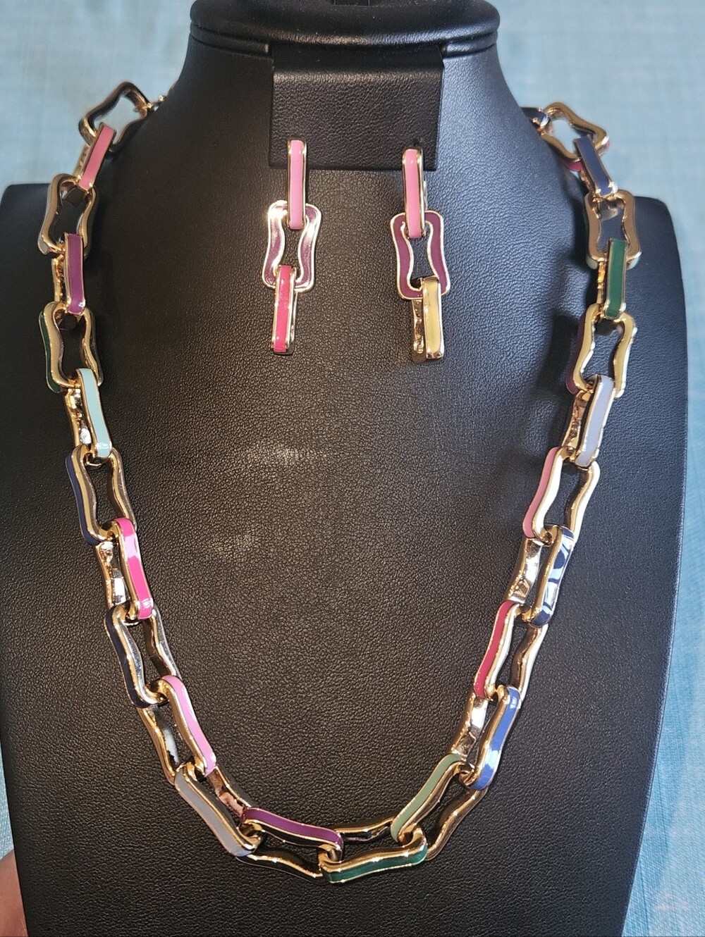 Chico's Gold Tone Multi Color Necklace and Earring Set